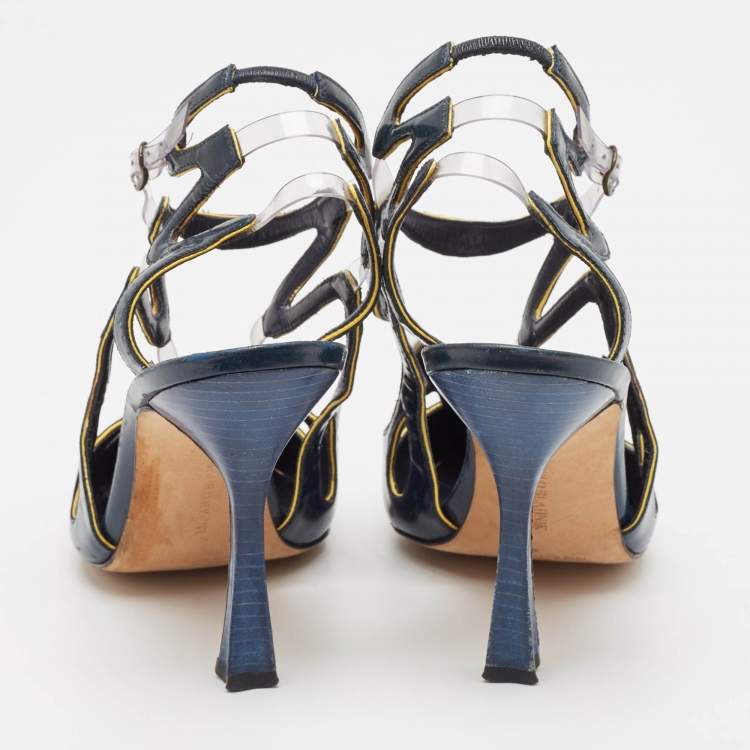 Pre Owned Manolo Blahnik Blue Patent Leather and PVC Pumps Size 37.5