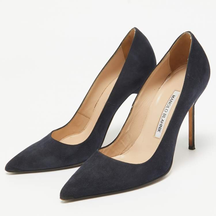 Pre Owned Manolo Blahnik Navy Blue Suede BB Pumps Size 36