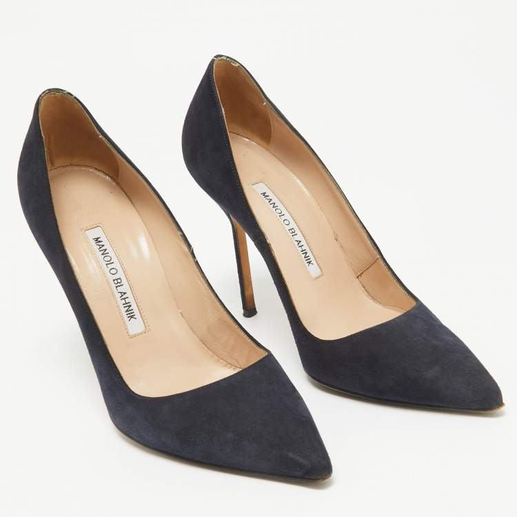 Pre Owned Manolo Blahnik Navy Blue Suede BB Pumps Size 36