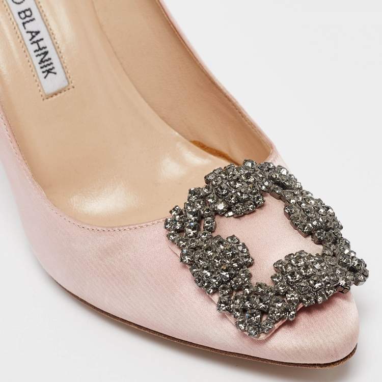 Pre Owned Manolo Blahnik Light Pink Satin Hangisi Pumps Size 35