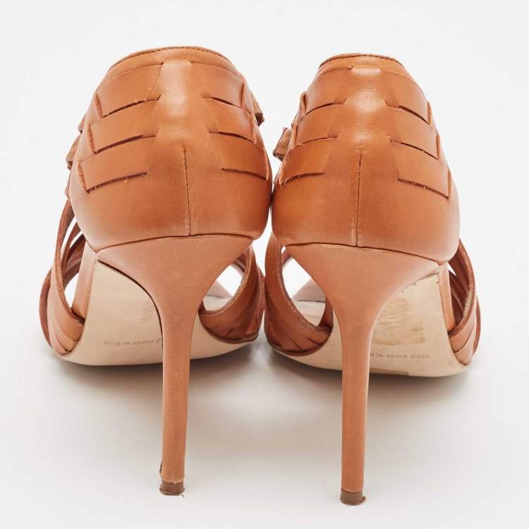 Pre Owned Manolo Blahnik Brown Leather Ankle Strap Sandals Size 38.5