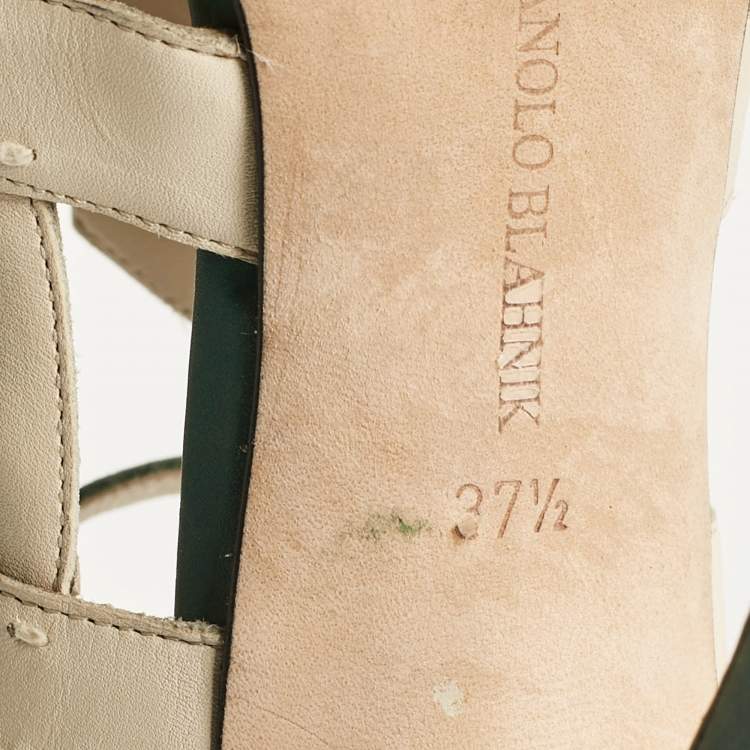 Pre Owned Manolo Blahnik Cream Leather Ankle Strap Sandals Size 37.5