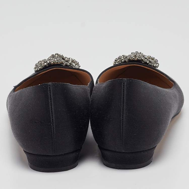 Pre Owned Manolo Blahnik Black Satin Hangisi Ballet Flats Size 41