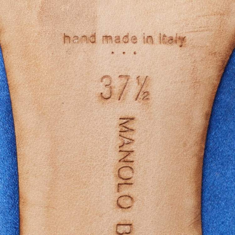 Pre Owned Manolo Blahnik Blue Satin Hangisi Pumps Size 37.5