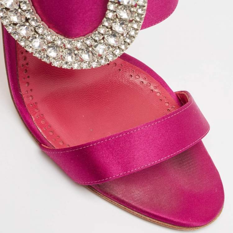 Pre Owned Manolo Blahnik Purple Satin Fibiona Slide Sandals Size 38.5