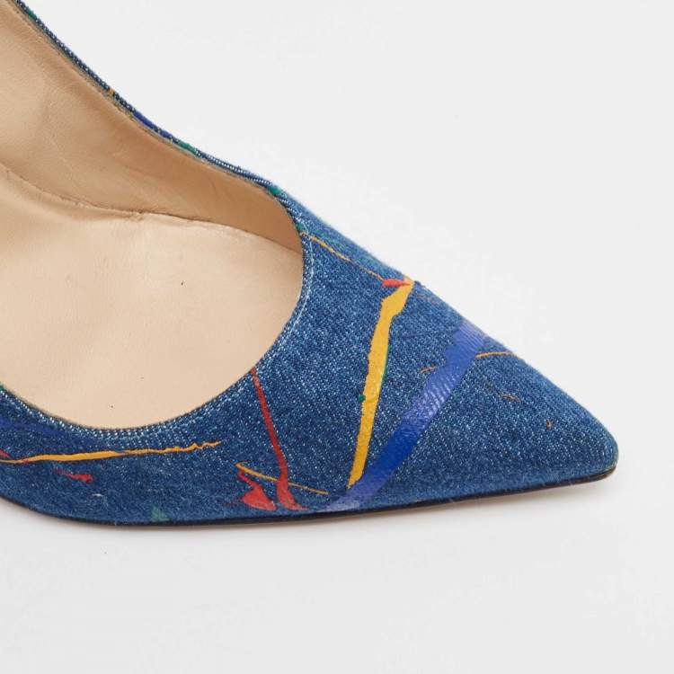 مملوكة مسبقًا Manolo Blahnik Blue Denim Paint Splatter BB Pumps Size 42