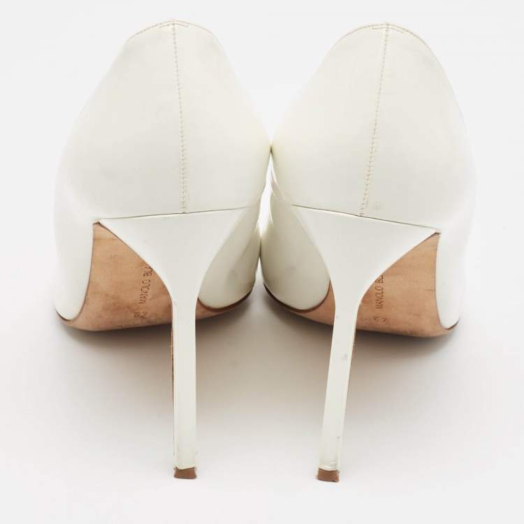 Pre Owned Manolo Blahnik White Leather BB Pumps Size 42