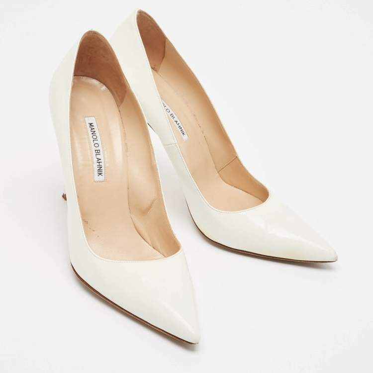 Pre Owned Manolo Blahnik White Leather BB Pumps Size 42