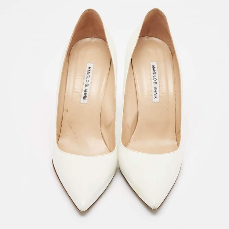 Pre Owned Manolo Blahnik White Leather BB Pumps Size 42