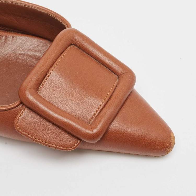 مملوكة مسبقًا Manolo Blahnik Brown Leather Maysale Mules Size 37