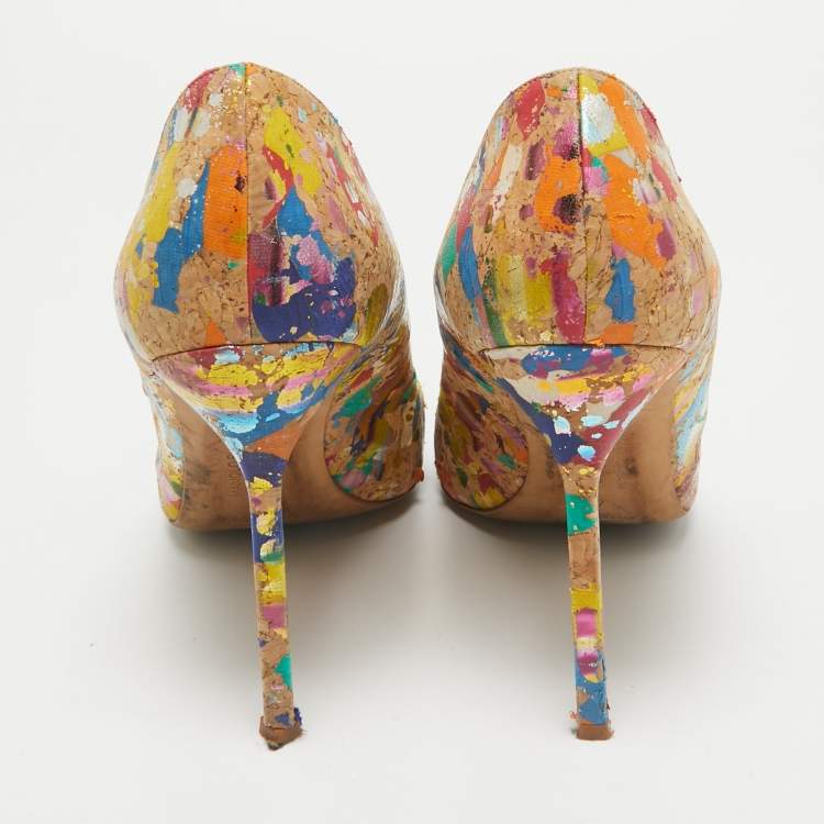 Pre Owned Manolo Blahnik Multicolor Cork BB Pumps Size 42