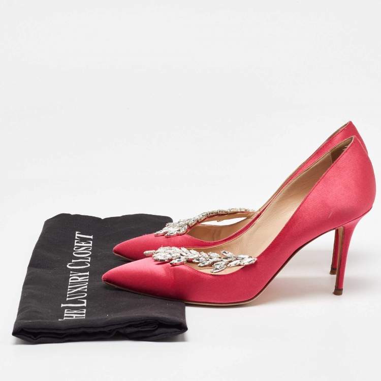 Pre Owned Manolo Blahnik Pink Satin Nadira Pointed Toe Pumps Size 37