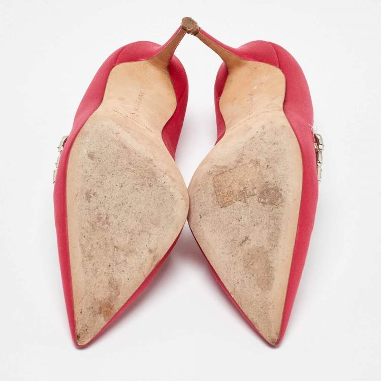 Pre Owned Manolo Blahnik Pink Satin Nadira Pointed Toe Pumps Size 37
