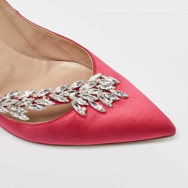 Pre Owned Manolo Blahnik Pink Satin Nadira Pointed Toe Pumps Size 37