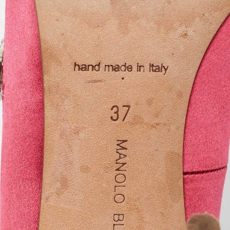 Pre Owned Manolo Blahnik Pink Satin Nadira Pointed Toe Pumps Size 37
