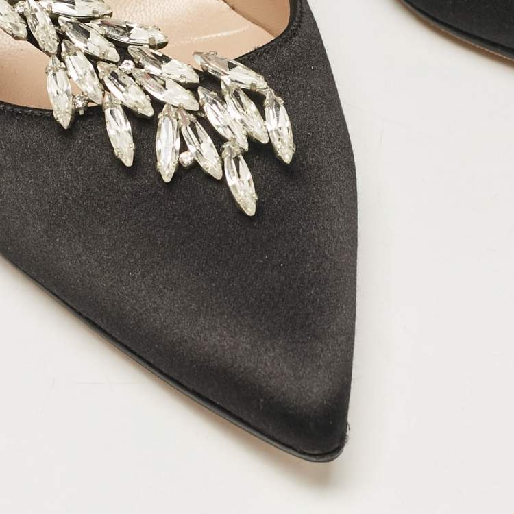 Pre Owned Manolo Blahnik Black Satin Nadira Pumps Size 37.5