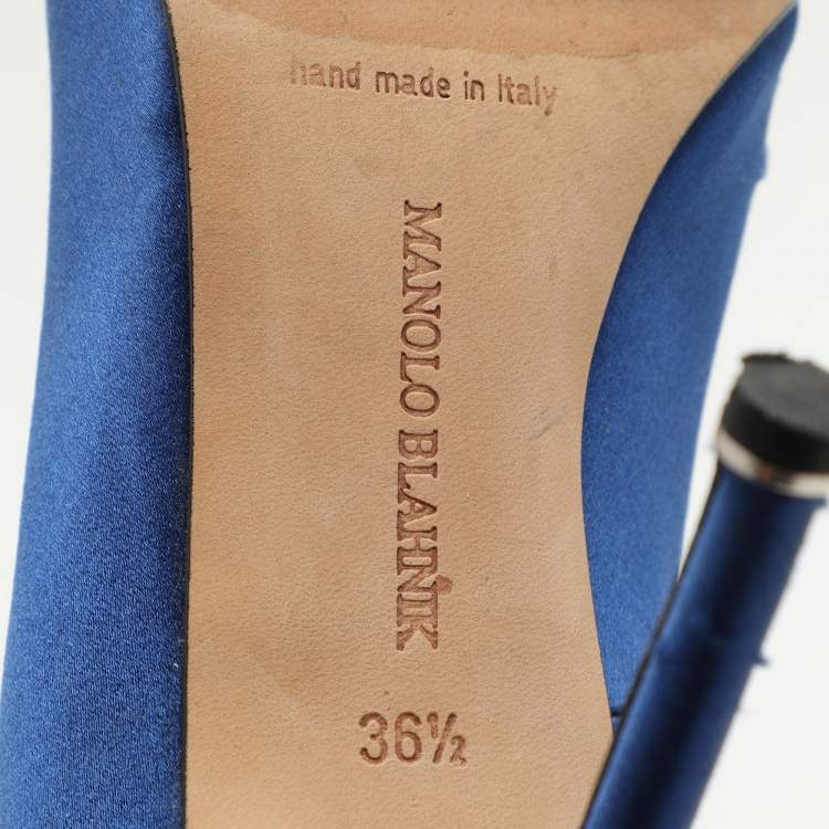 Pre Owned Manolo Blahnik Blue Satin Hangisi Embellished Pumps Size 36.5
