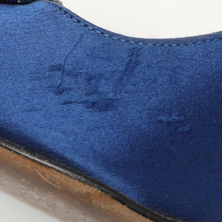 Pre Owned Manolo Blahnik Blue Satin Hangisi Embellished Pumps Size 36.5
