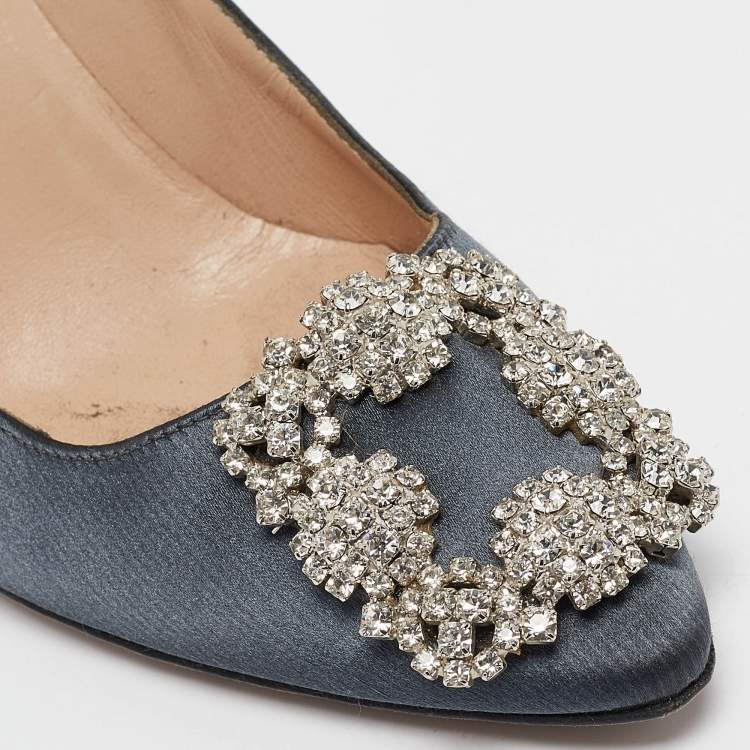Pre Owned Manolo Blahnik Grey Satin Hangisi Pumps Size 35