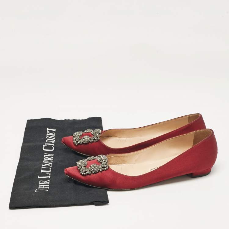 Pre Owned Manolo Blahnik Burgundy Suede Hangisi Ballet Flats Size 38.5