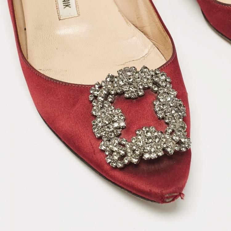 Pre Owned Manolo Blahnik Burgundy Suede Hangisi Ballet Flats Size 38.5