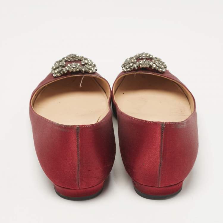 Pre Owned Manolo Blahnik Burgundy Suede Hangisi Ballet Flats Size 38.5