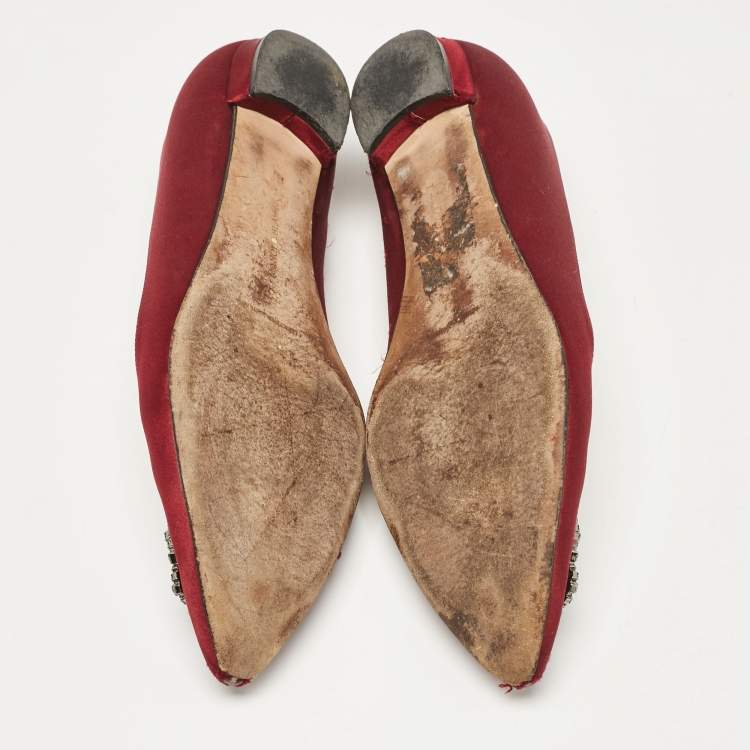 Pre Owned Manolo Blahnik Burgundy Suede Hangisi Ballet Flats Size 38.5