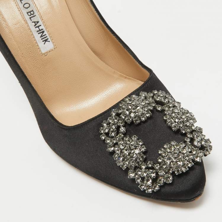 Pre Owned Manolo Blahnik Black Satin Hangisi Pumps Size 36.5