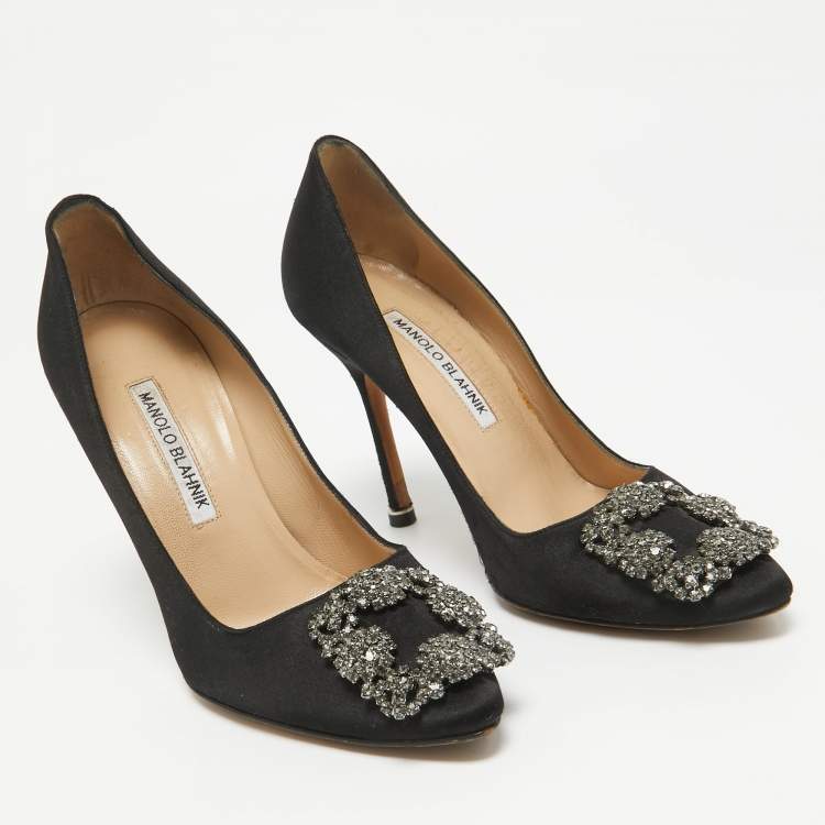 Pre Owned Manolo Blahnik Black Satin Hangisi Pumps Size 36.5