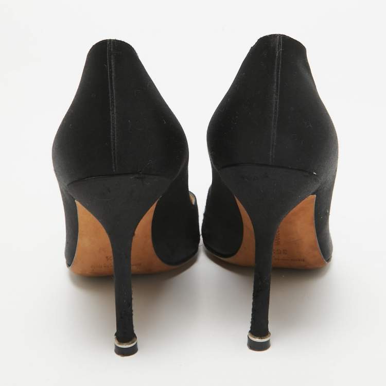 Pre Owned Manolo Blahnik Black Satin Hangisi Pumps Size 36.5