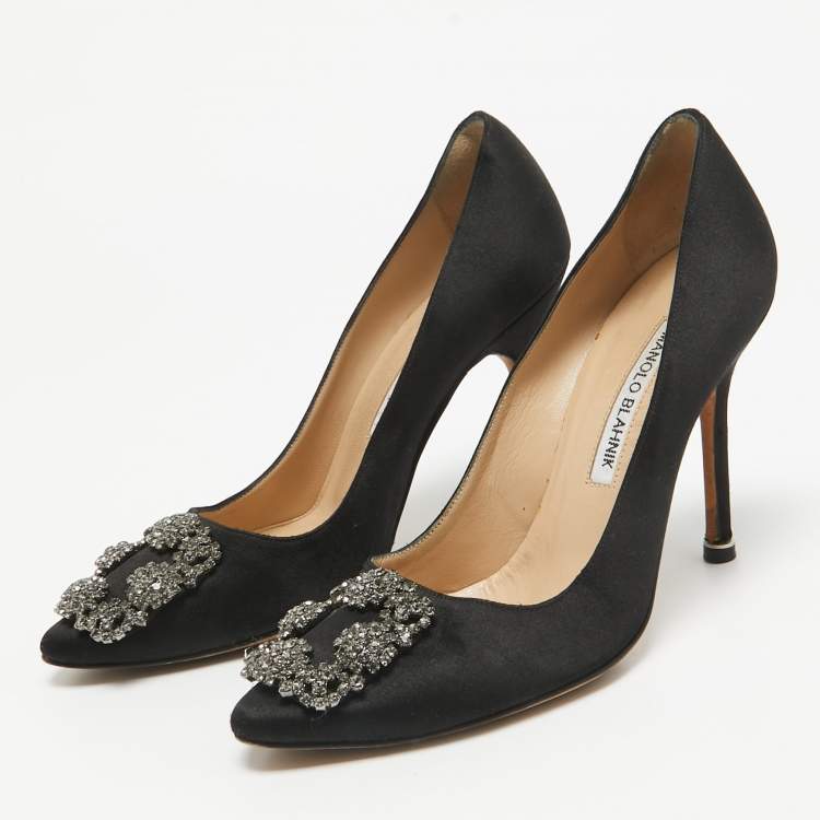 Pre Owned Manolo Blahnik Black Satin Hangisi Pumps Size 36.5