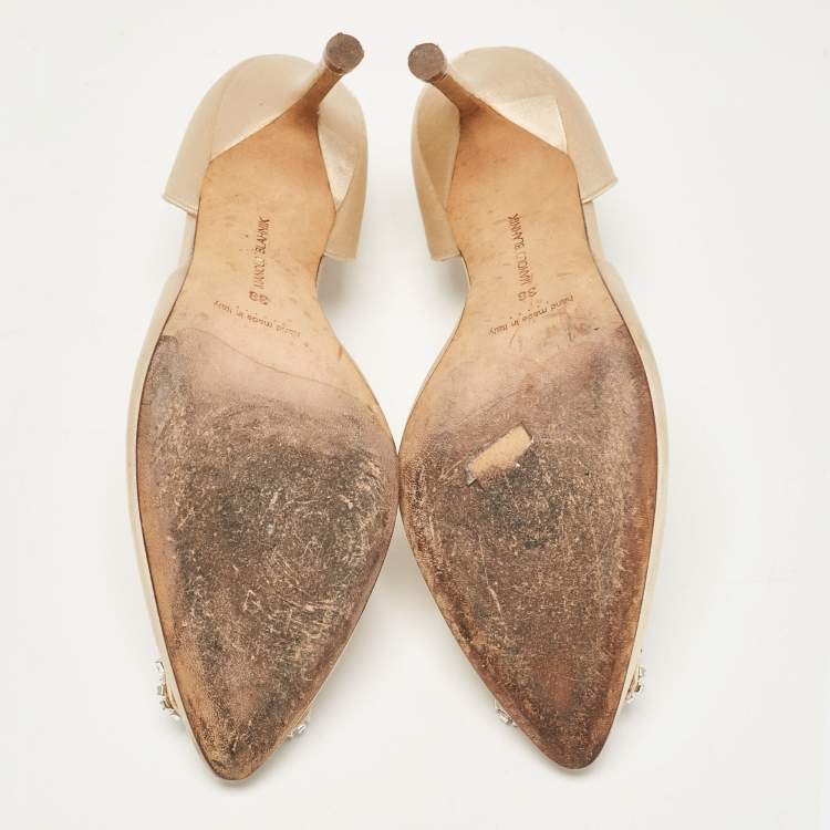 Pre Owned Manolo Blahnik Beige Satin Hangisi D'orsay Pumps Size 38