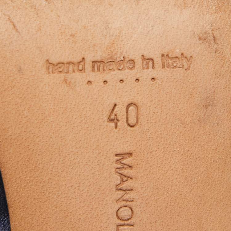 Pre Owned Manolo Blahnik Navy Blue Satin Hangisi Mules Size 40