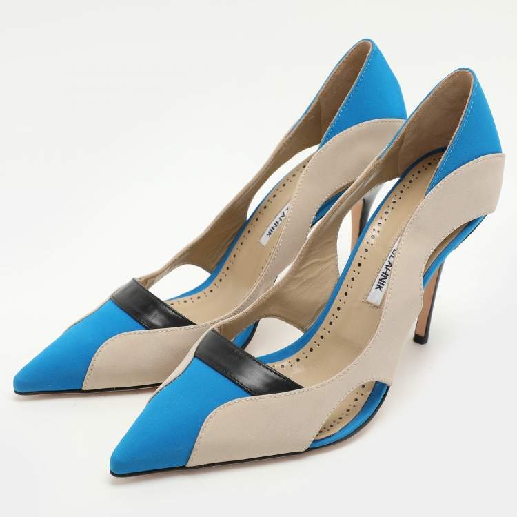 Pre Owned Manolo Blahnik Multicolor Satin Cut Out Pumps Size 40