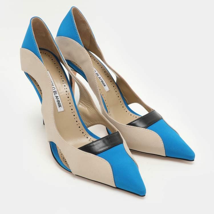 Pre Owned Manolo Blahnik Multicolor Satin Cut Out Pumps Size 40