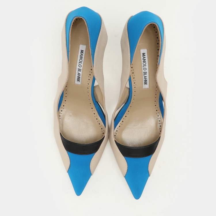 Pre Owned Manolo Blahnik Multicolor Satin Cut Out Pumps Size 40