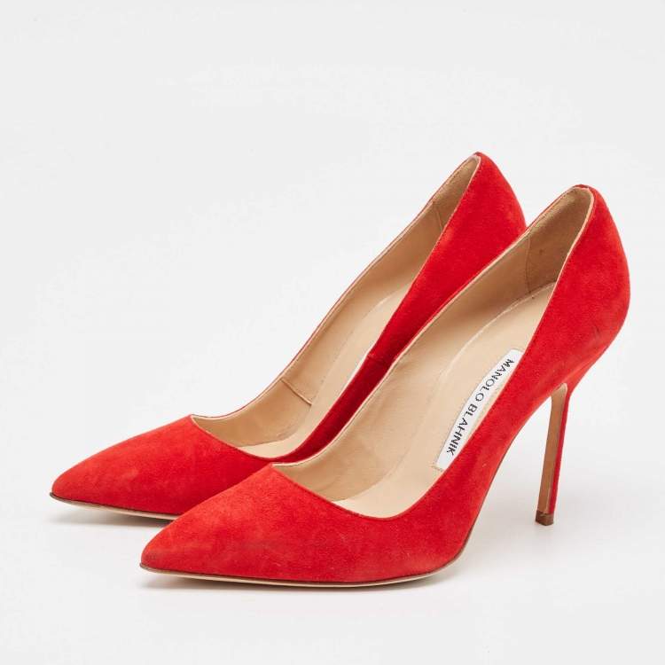 Pre Owned Manolo Blahnik Red Suede BB Pumps Size 36.5