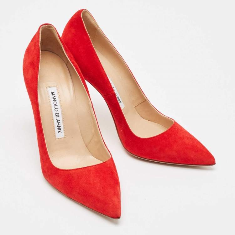 Pre Owned Manolo Blahnik Red Suede BB Pumps Size 36.5