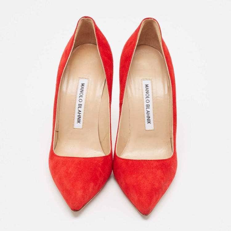 Pre Owned Manolo Blahnik Red Suede BB Pumps Size 36.5