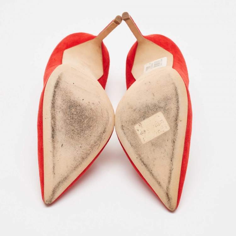 Pre Owned Manolo Blahnik Red Suede BB Pumps Size 36.5