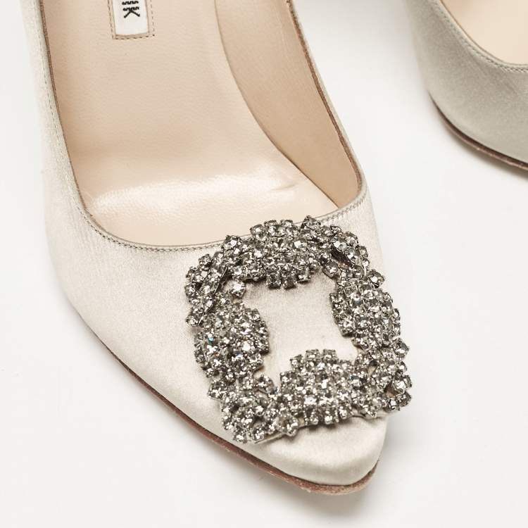 Pre Owned Manolo Blahnik Grey Satin Hangisi Pumps Size 36