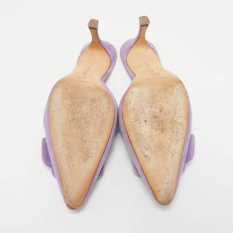 Pre Owned Manolo Blahnik Lilac Suede Maysale Mules Size 37.5