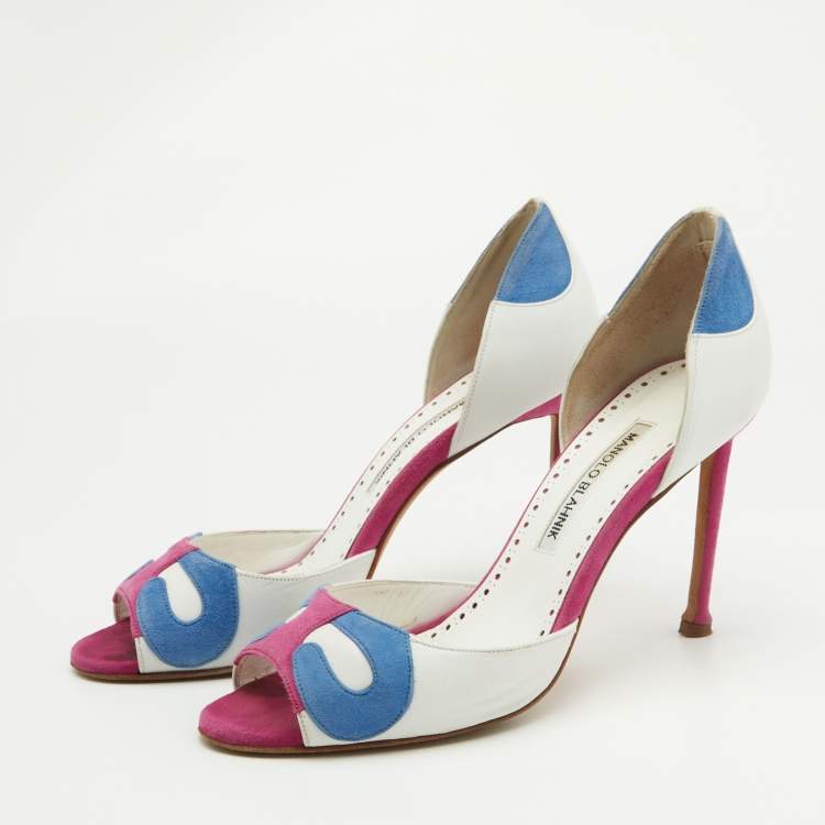 Pre Owned Manolo Blahnik Multicolor Suede and Leather D'orsay Pumps Size 38