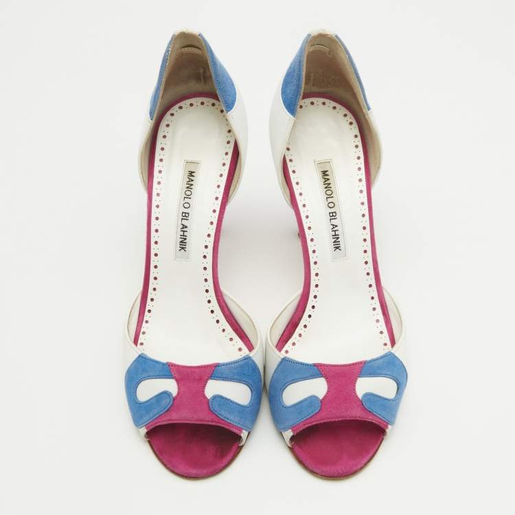 Pre Owned Manolo Blahnik Multicolor Suede and Leather D'orsay Pumps Size 38
