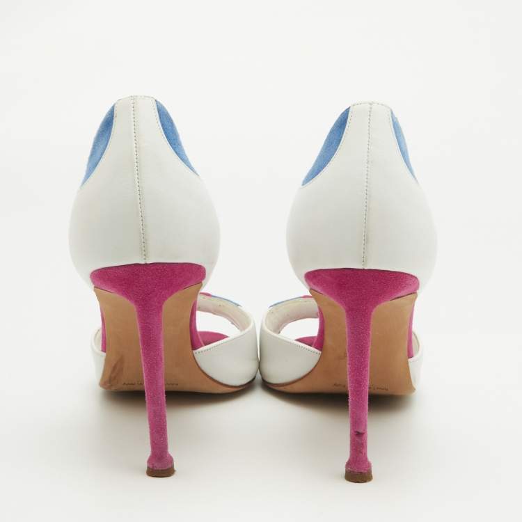 Pre Owned Manolo Blahnik Multicolor Suede and Leather D'orsay Pumps Size 38