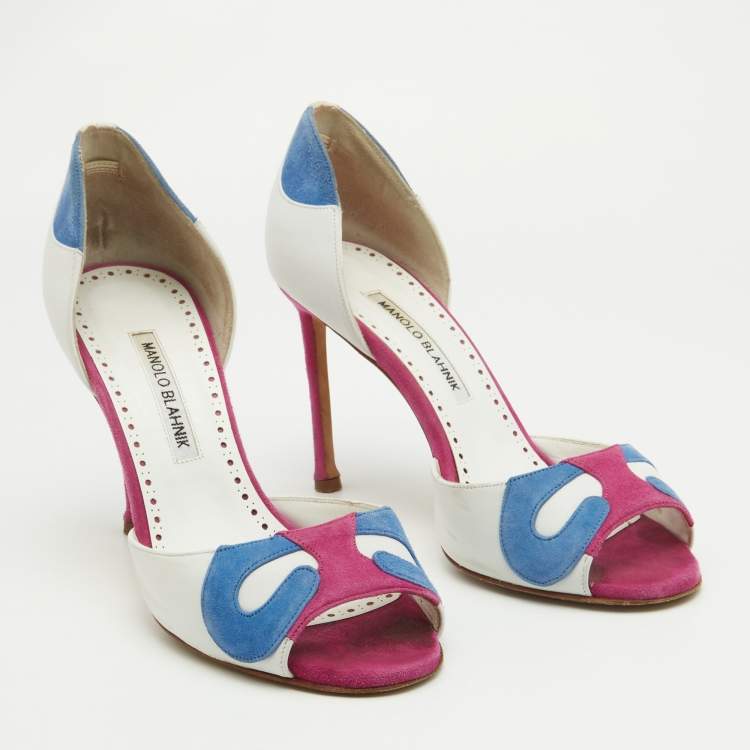 Pre Owned Manolo Blahnik Multicolor Suede and Leather D'orsay Pumps Size 38