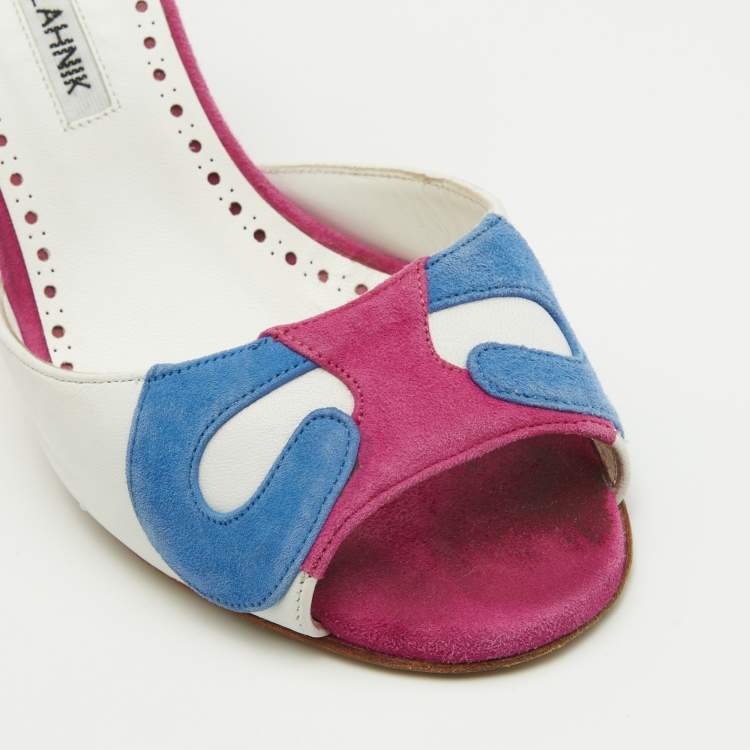 Pre Owned Manolo Blahnik Multicolor Suede and Leather D'orsay Pumps Size 38