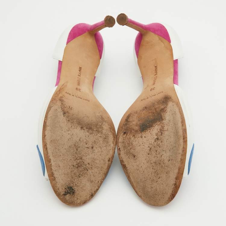 Pre Owned Manolo Blahnik Multicolor Suede and Leather D'orsay Pumps Size 38