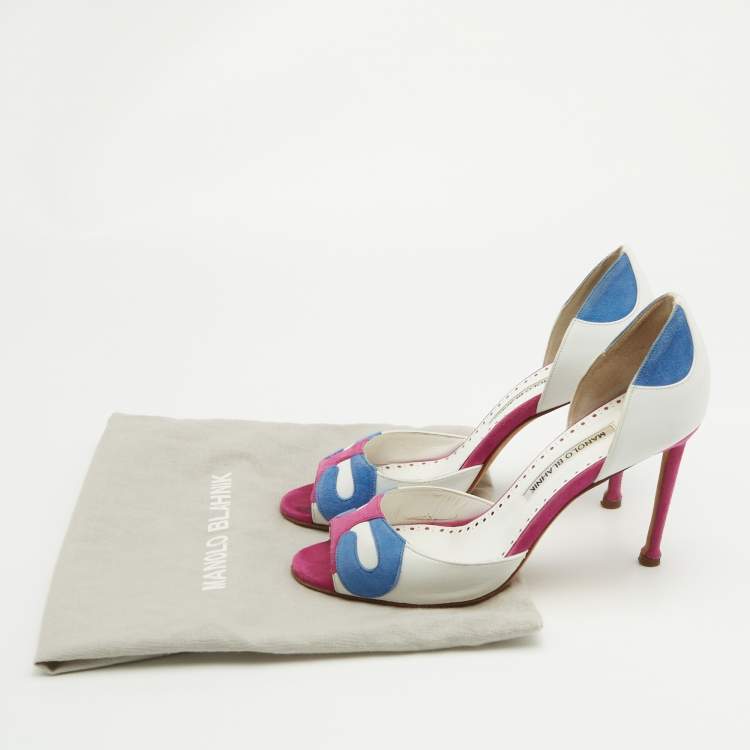 Pre Owned Manolo Blahnik Multicolor Suede and Leather D'orsay Pumps Size 38