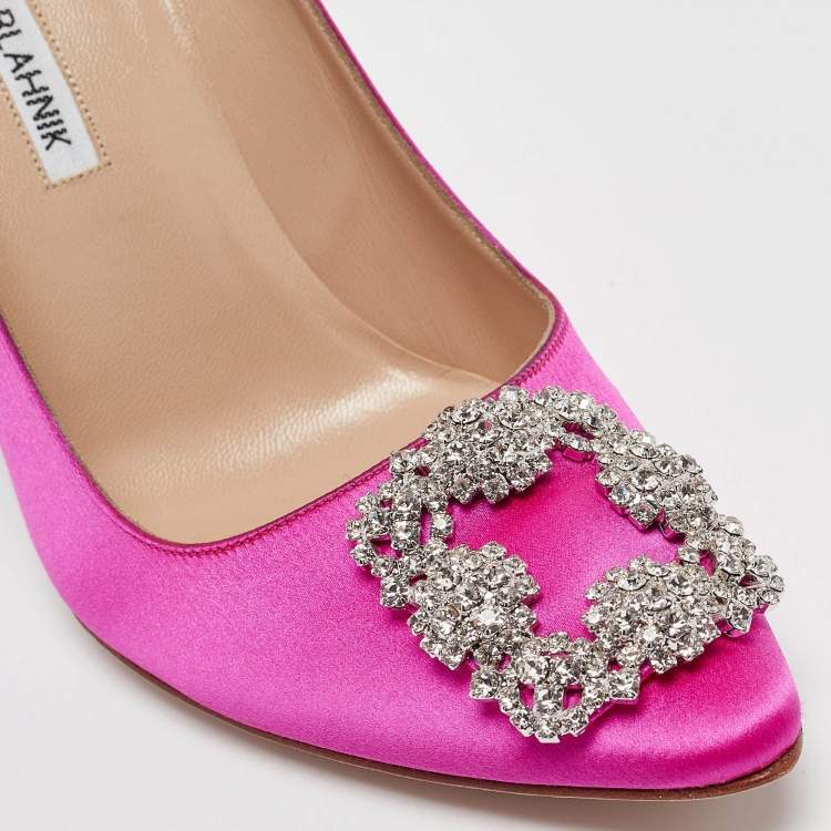 Pre Owned Manolo Blahnik Pink Satin Hangisi Pumps Size 38.5